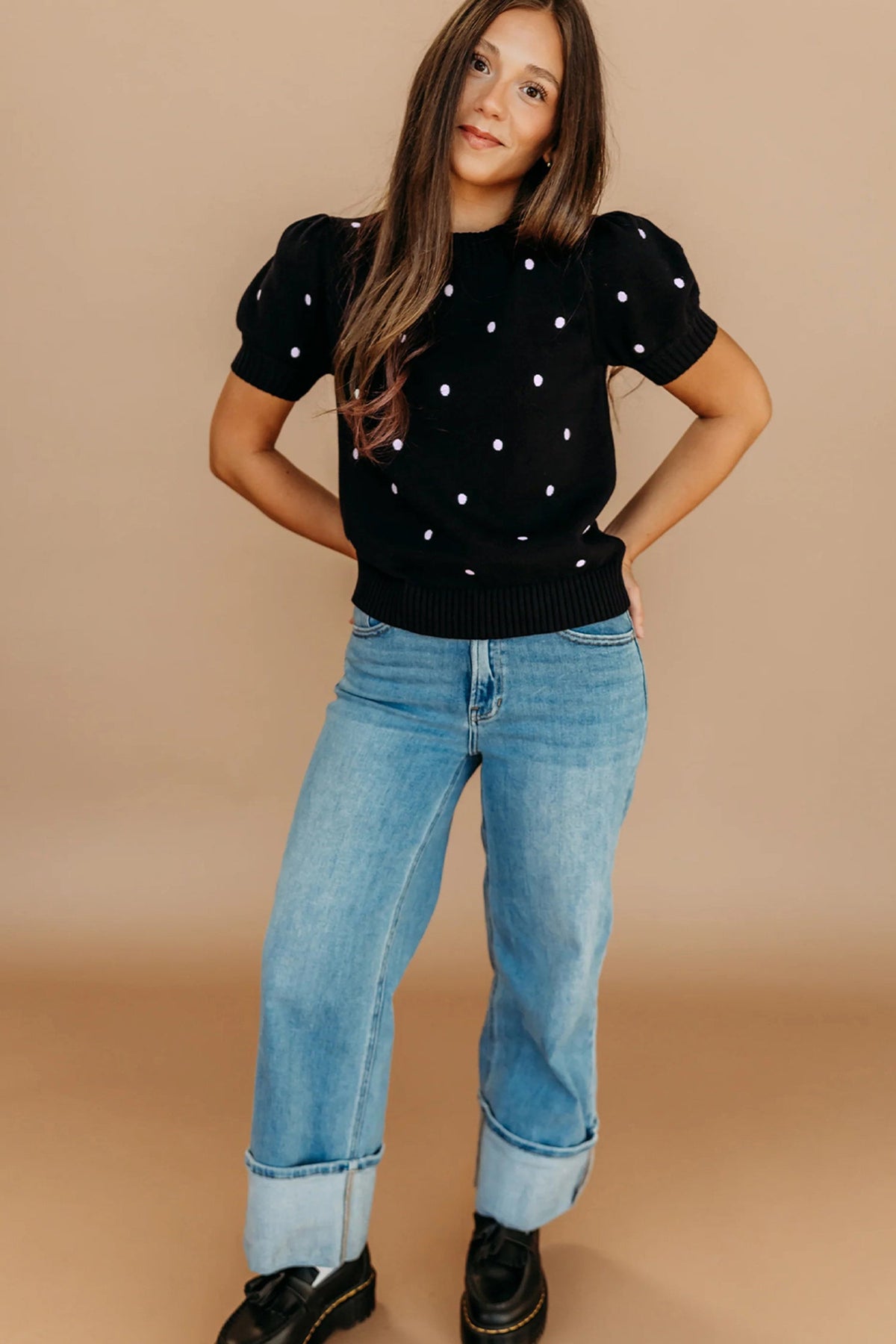 Polka Dot Bubble Short Sleeve Sweater