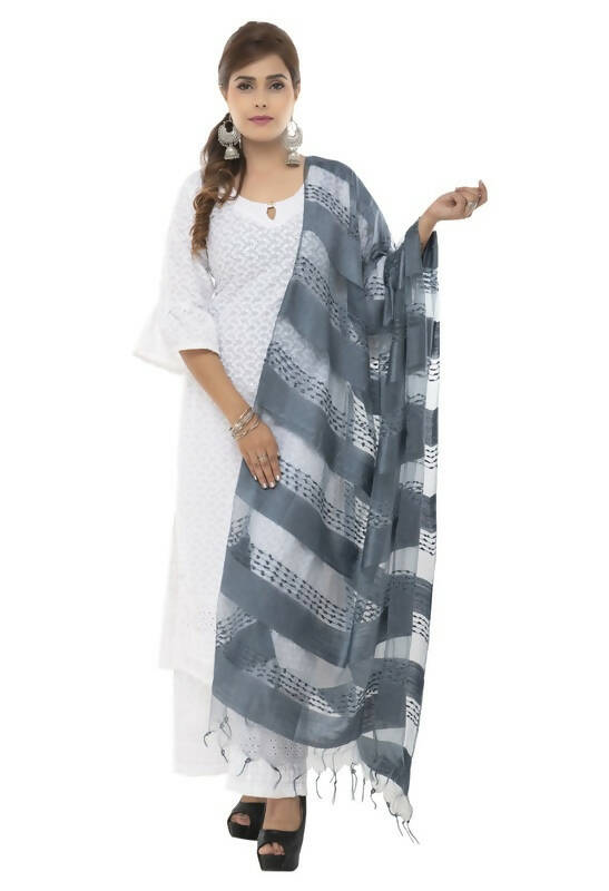 Gray Cotton Dupatta with Payal Design