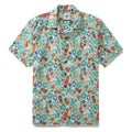 Men's blue-green TIKI print 100% cotton camp collar Hawaiian shirt.