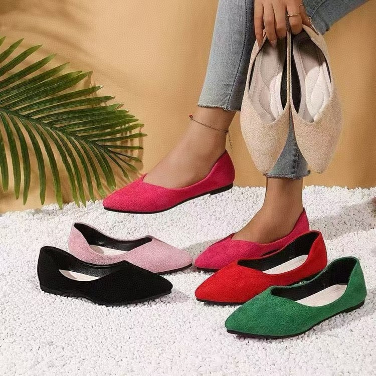 Women's Suede Pointed-Toe Flat Shoes Classic Everyday Footwear