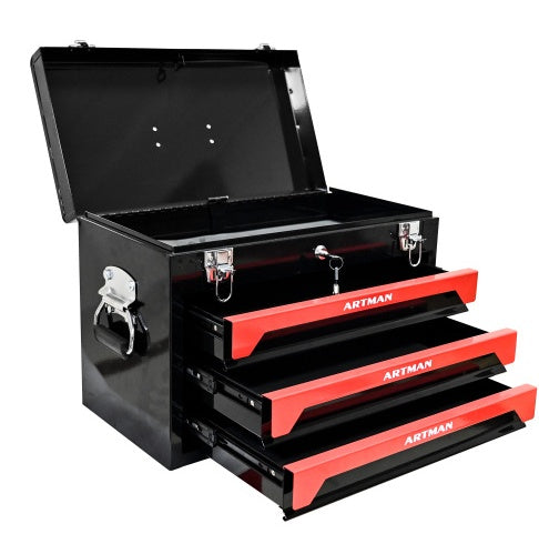20-Inch Portable 3-Drawer Steel Tool Box with Metal Latch Closure