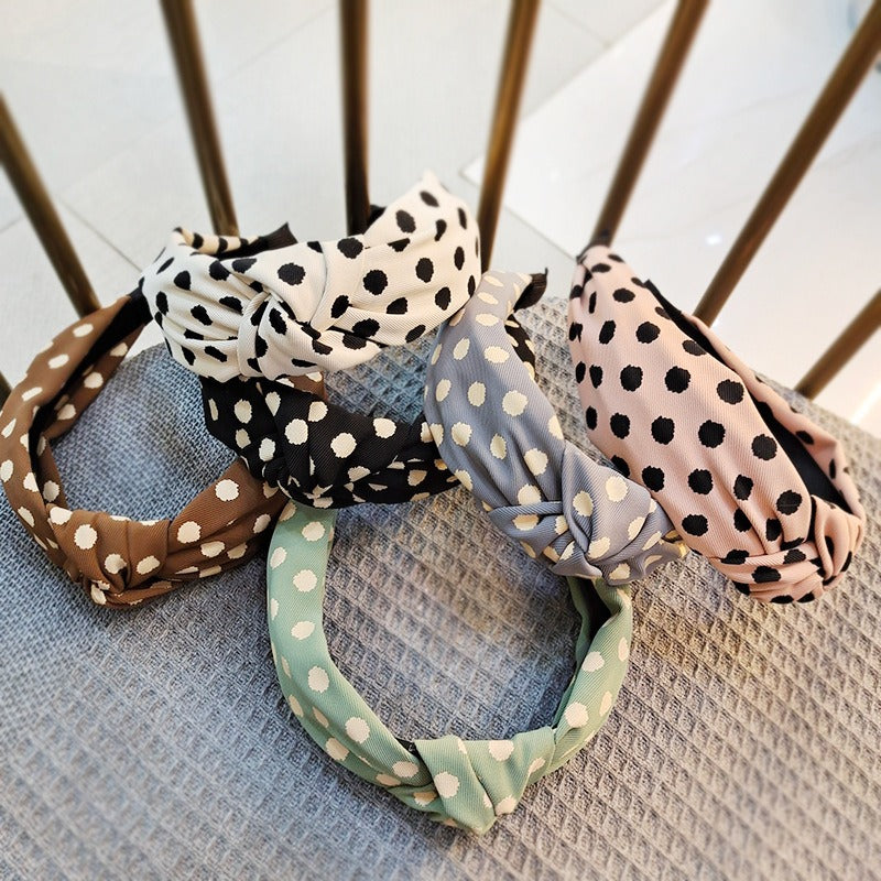 Chic Polka Dot Wide Fabric Hair Headband for Skincare & Style - Image 10