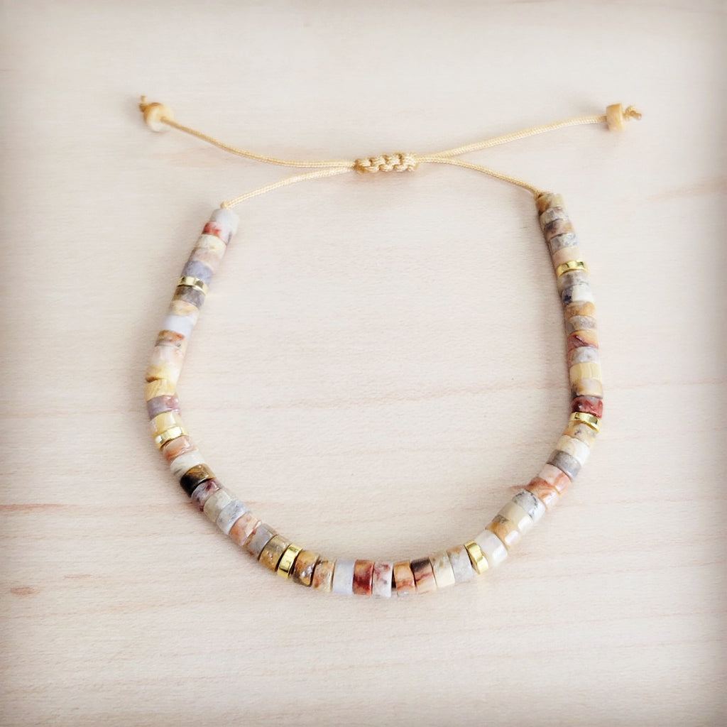 Genuine Aqua Terra and Gold Adjustable Beaded Bracelet - Image 4
