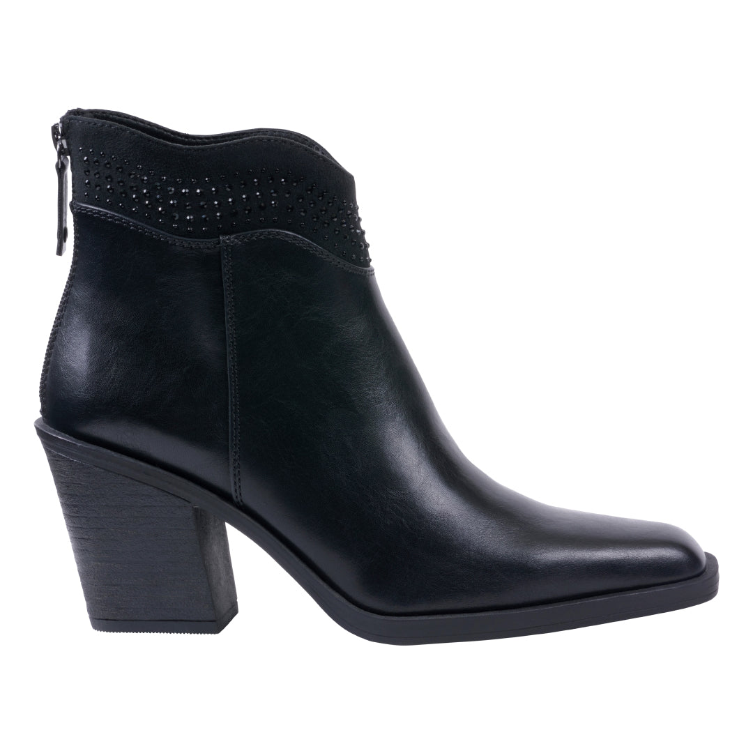 Women's Dawn Black Ankle Booties with Studded Collar Detail - Image 2