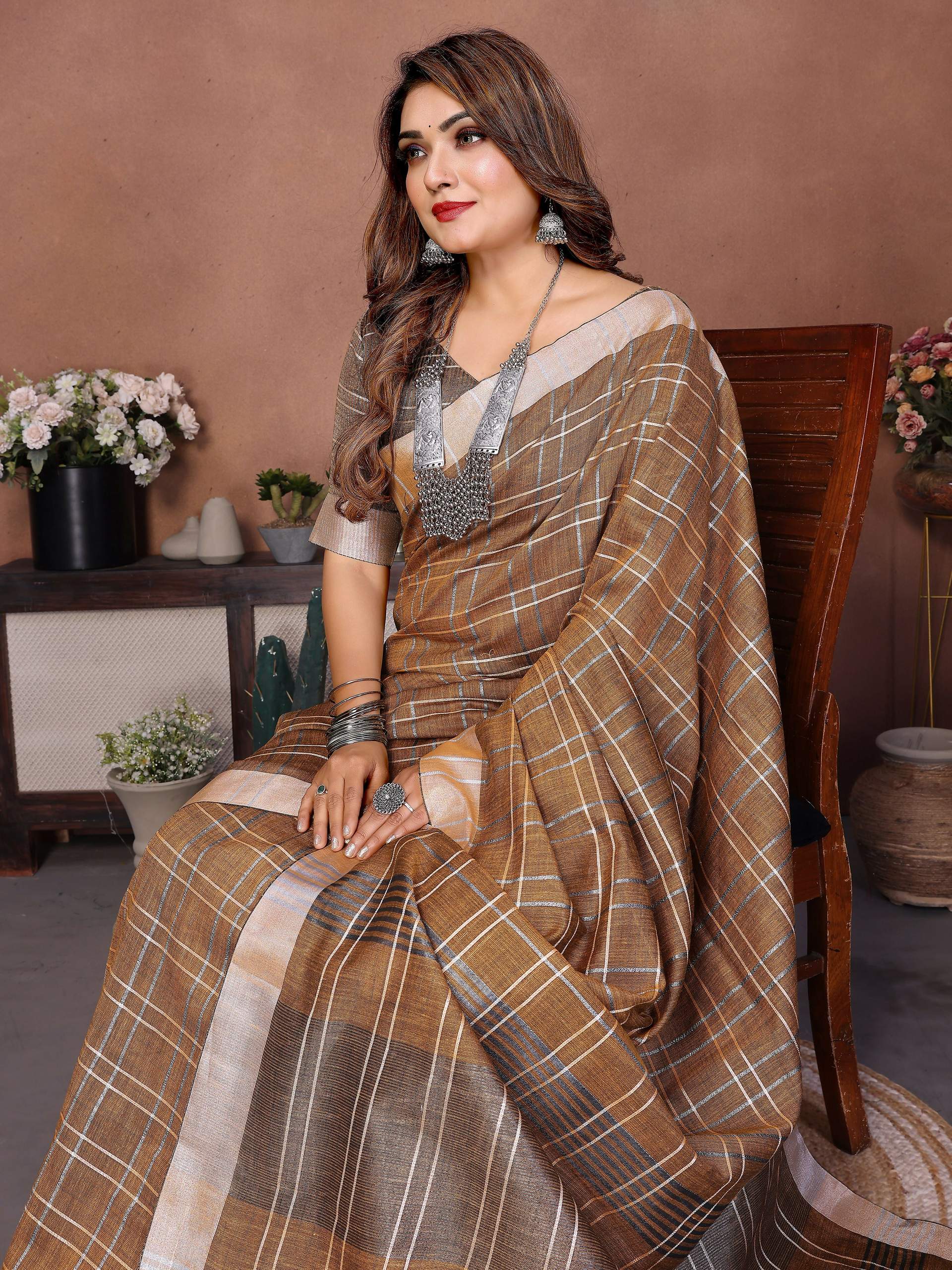 Mustard Linen Weaving Saree with Traditional Ethnic Design