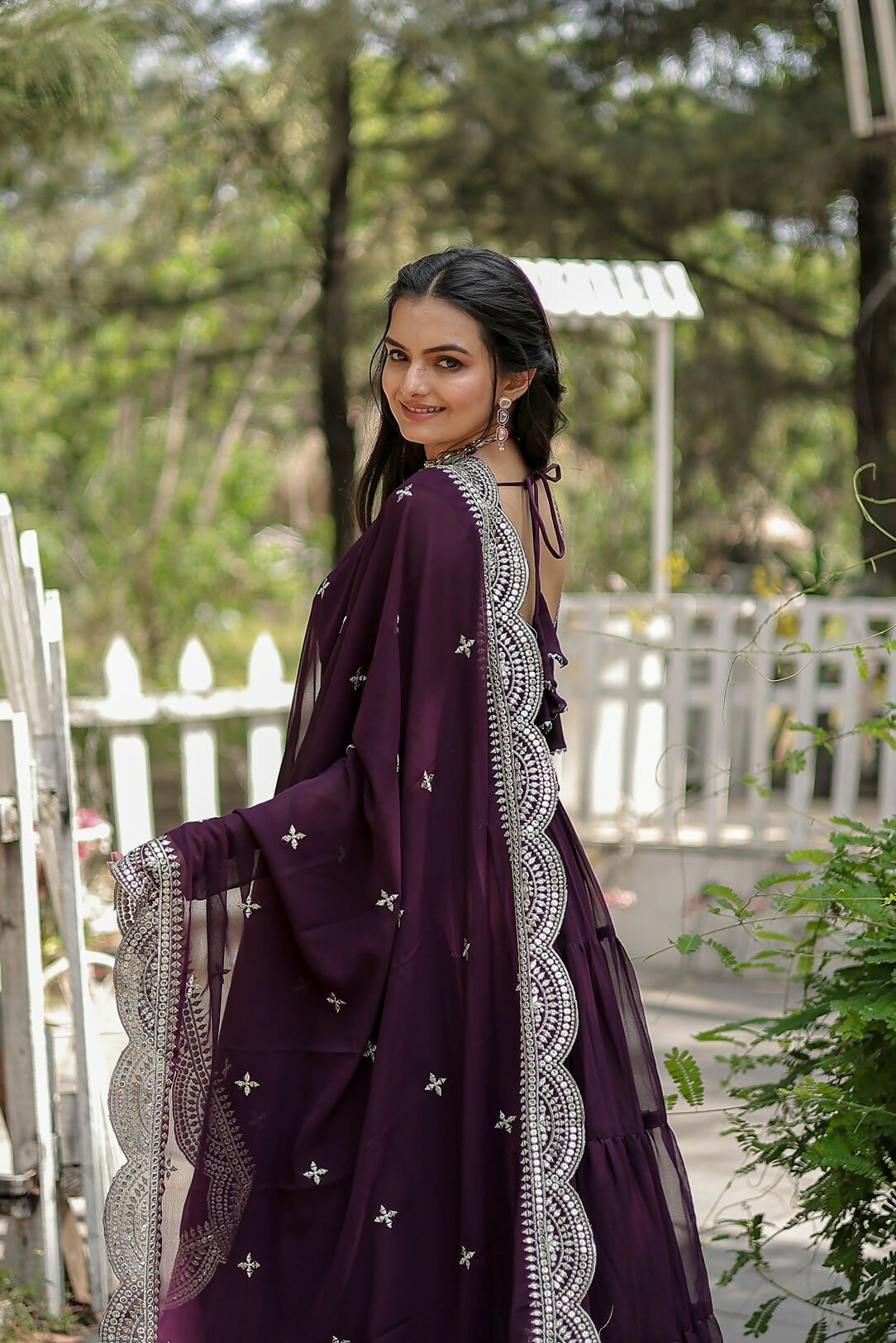 Wine Georgette Kurta Set with Elegant Sequence Embroidery