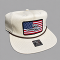 American Flag Rope Hat in off-white cotton with classic rope brim detail and snapback closure.