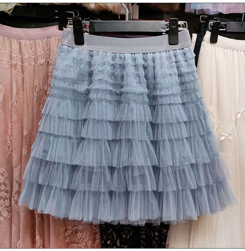 Women's Layered Mesh A-Line Mini Skirt - Fluffy Ruffle Tulle - Image 8