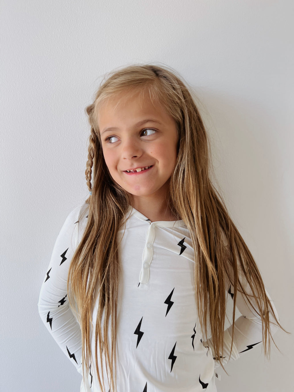 Bamboo Two Piece Pajamas | White & Black Lightning Bolt