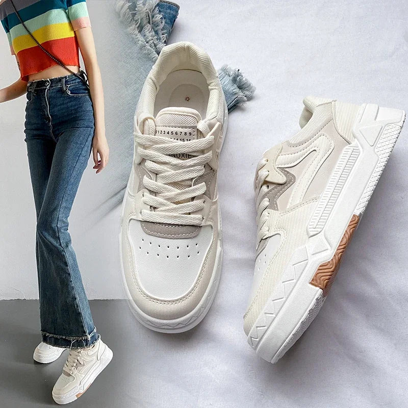 Women's Platform Casual Sneakers - Color Block Lace-Up Design