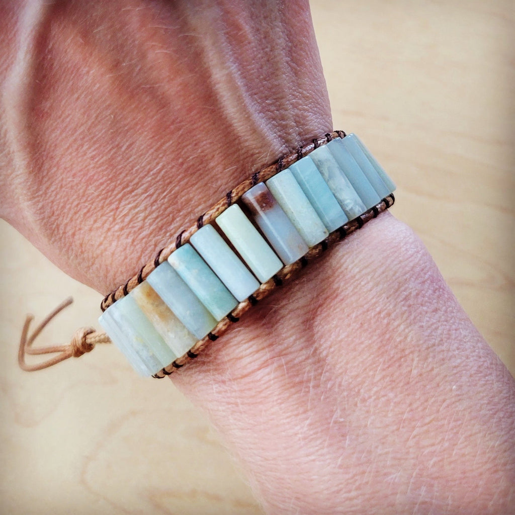 Woven Amazonite Beaded Bracelet - Adjustable