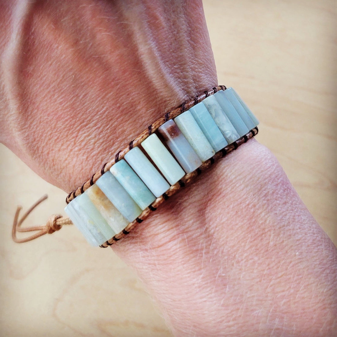 Woven Amazonite Beaded Bracelet - Adjustable
