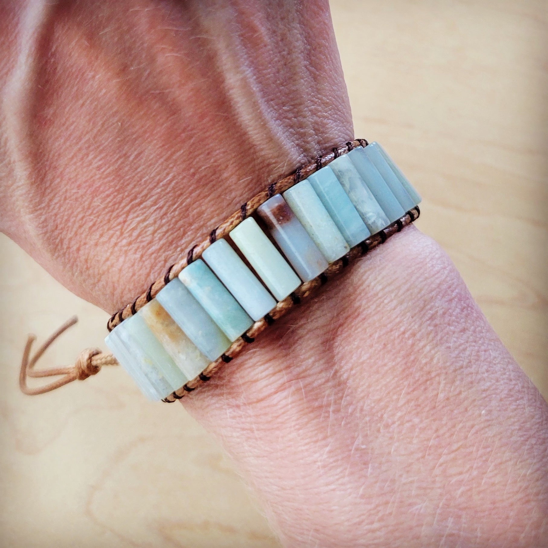 Woven Amazonite Beaded Bracelet - Adjustable