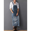 Distressed Blue Denim Overall Midi Dress with Adjustable Straps - Image 2