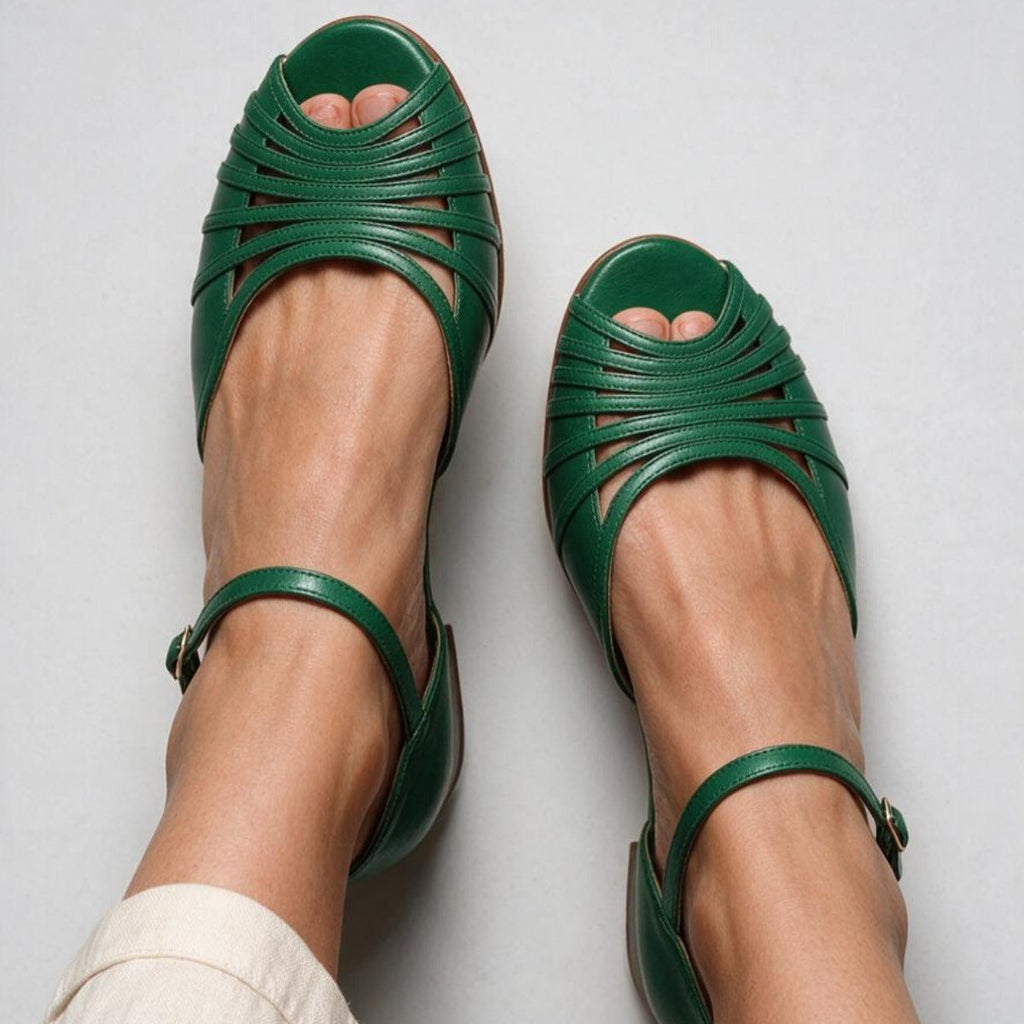 Women's Cut-Out Peep-Toe Flat Sandals – Ankle Strap Multi-Strap Summer