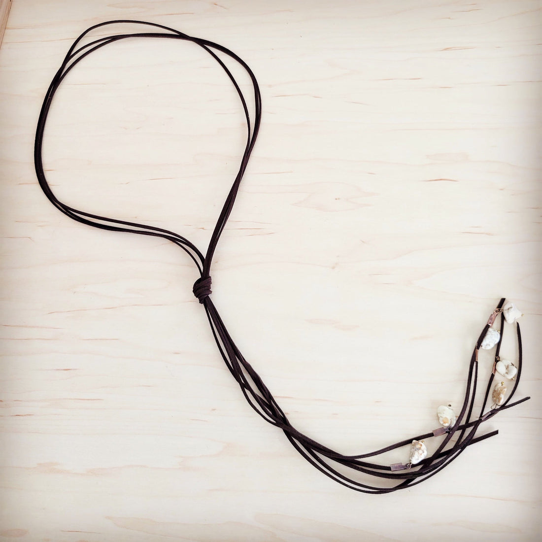 Dark Brown Rustic Leather Lasso Necklace with White Turquoise - Image 4