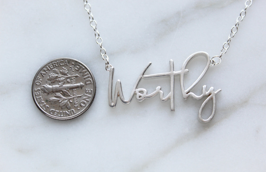 Worthy Script Lettering Necklace in Silver-tone Finish - Image 4