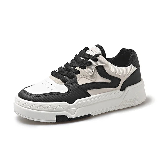Women's Platform Casual Sneakers - Color Block Lace-Up Design