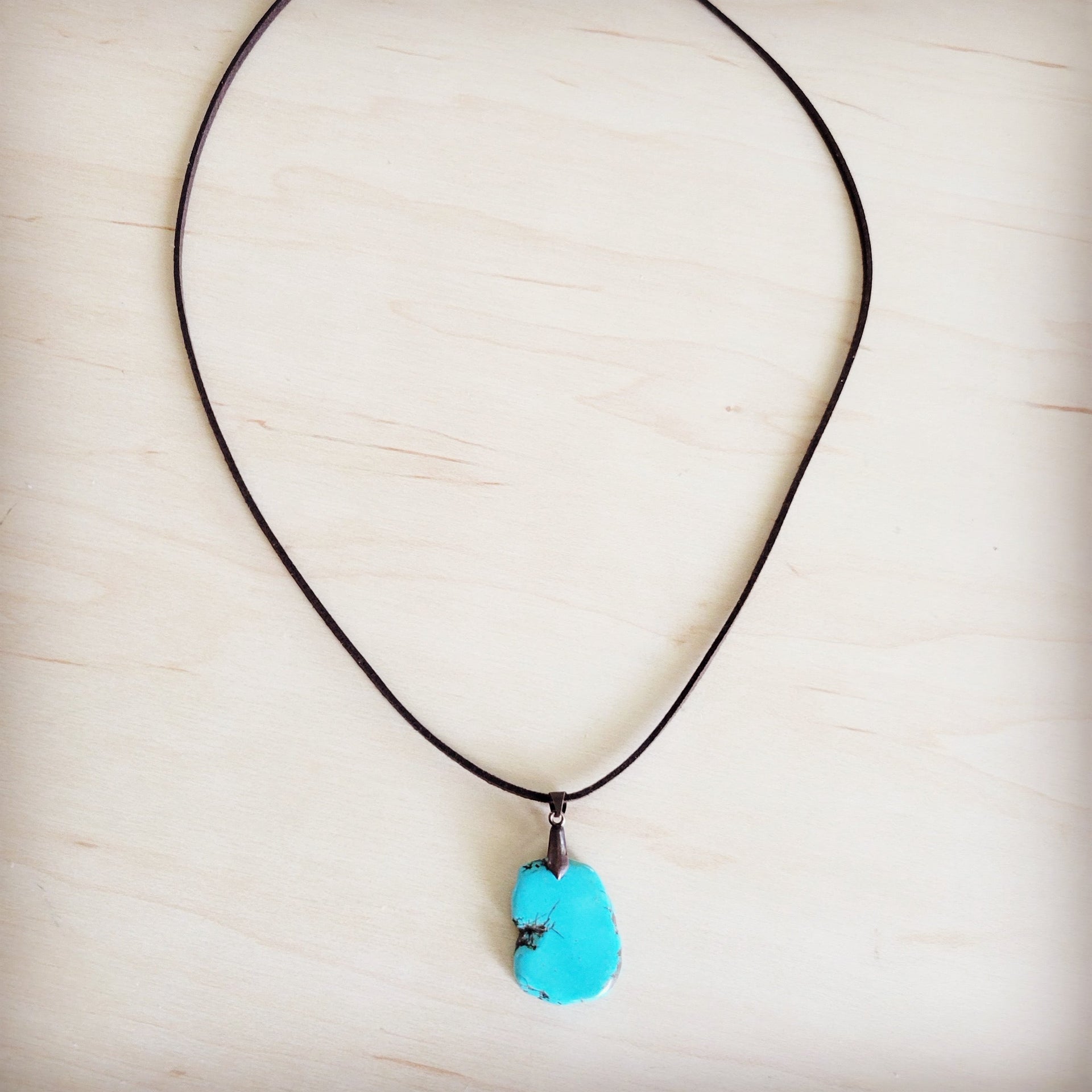 Genuine Turquoise Slab Pendant on Adjustable Leather Cord - Image 12