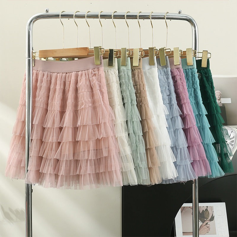 Women's Layered Mesh A-Line Mini Skirt - Fluffy Ruffle Tulle - Image 14