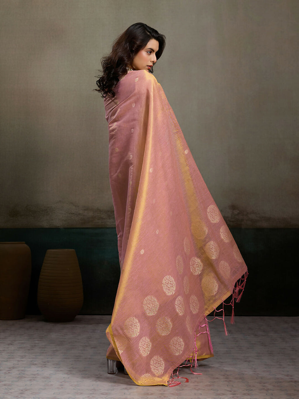 Light Pink Tissue Silk Saree with Matching Elegant Blouse