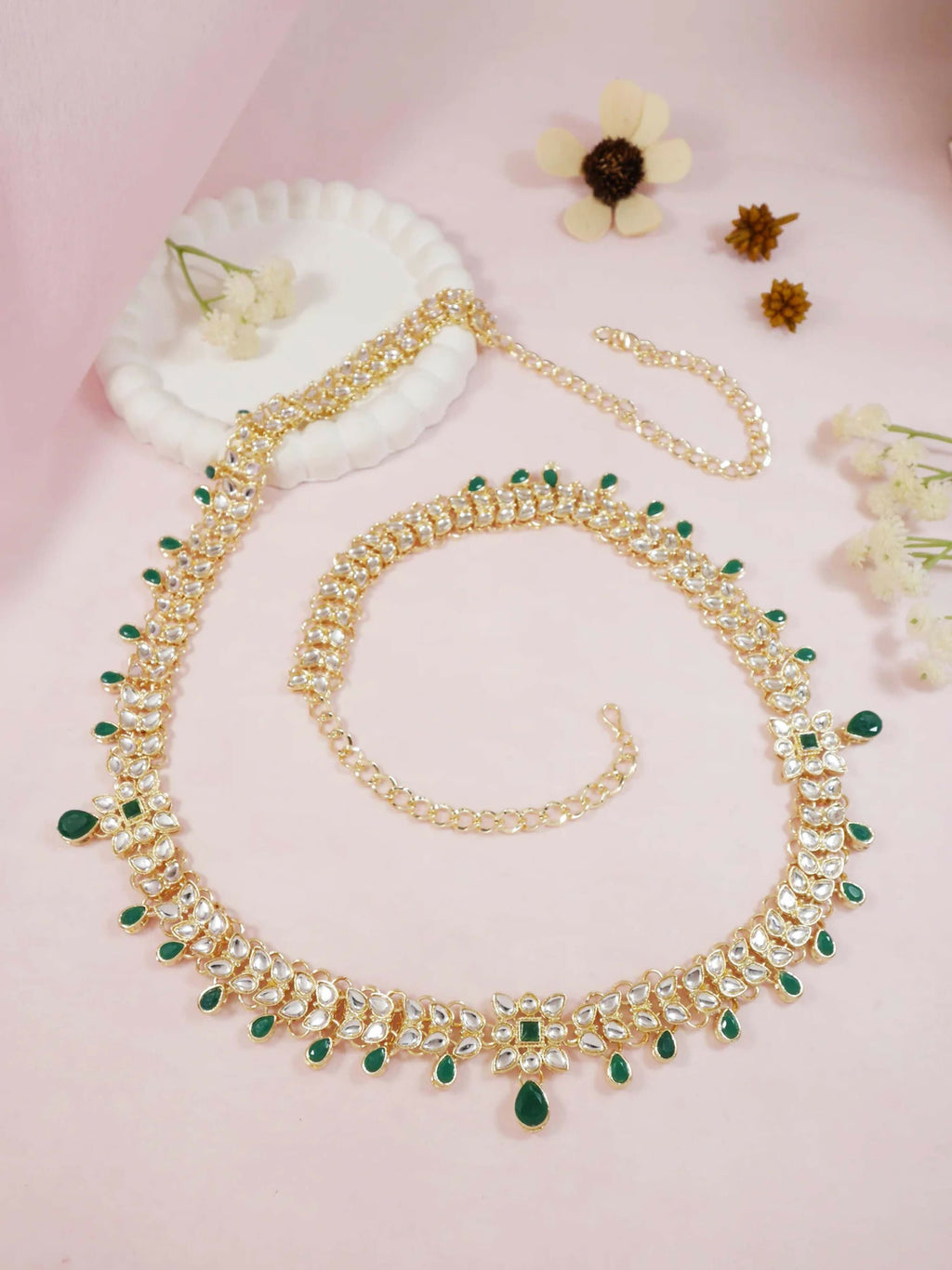 Elegant green zinc alloy waist chain for women designed by Dista