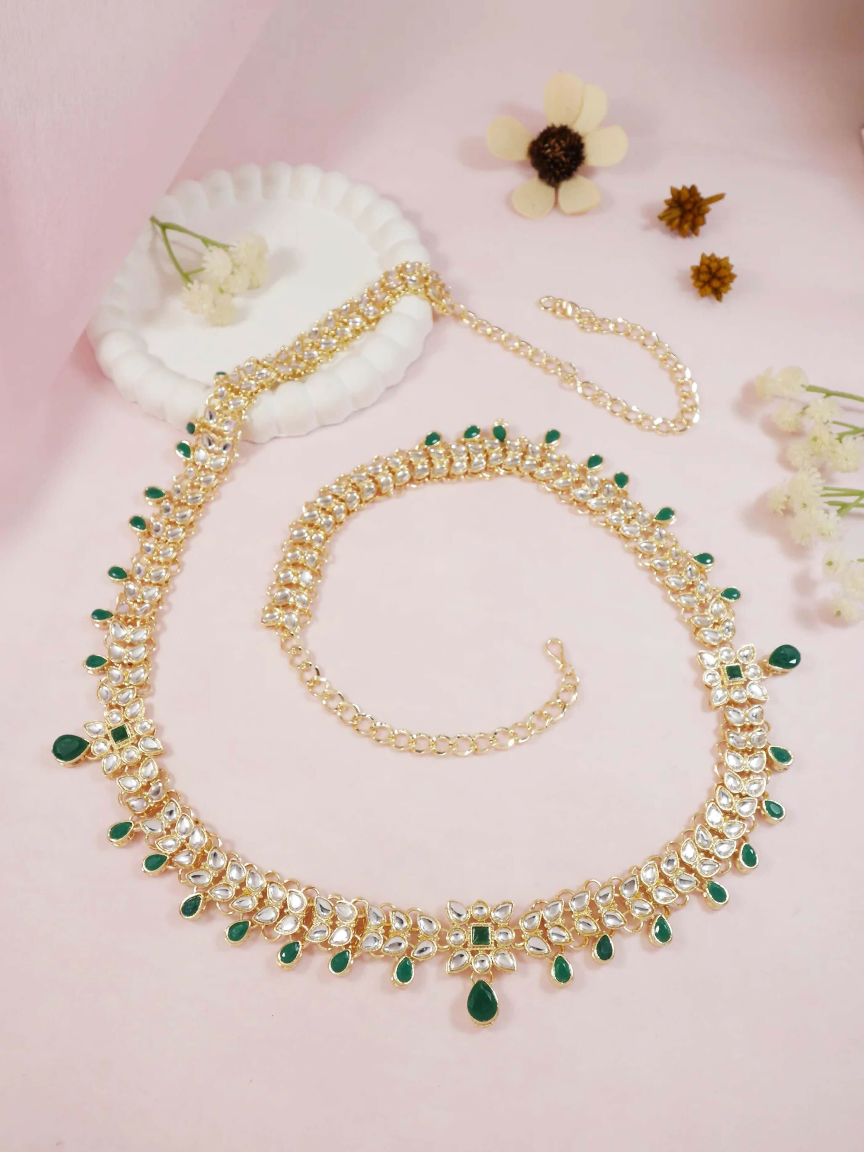 Elegant green zinc alloy waist chain for women designed by Dista