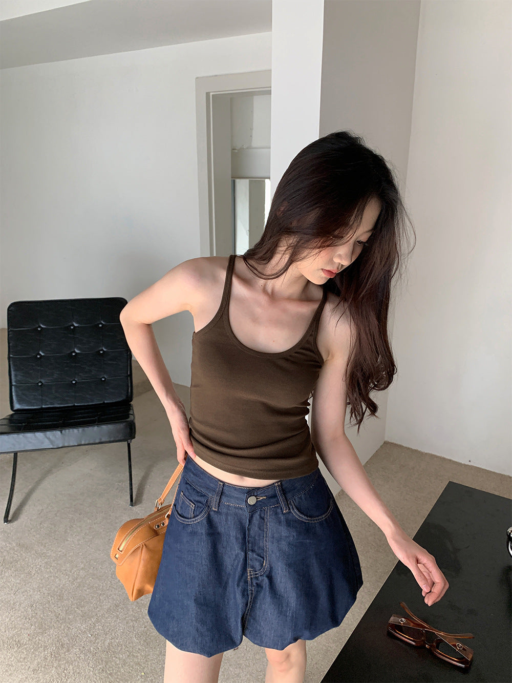 Women's Retro Dark Wash Denim Bubble Skirt - Casual & Versatile - Image 6