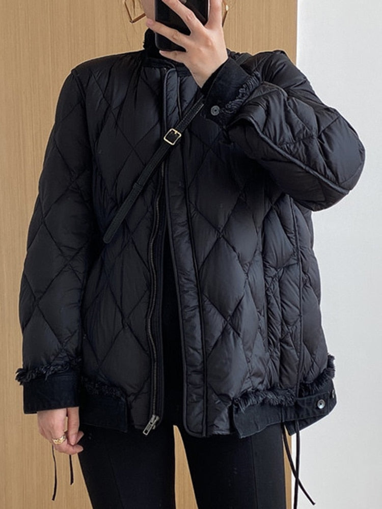 Women's Quilted Denim Patchwork Coat - Light Gray Casual Outerwear - Image 5