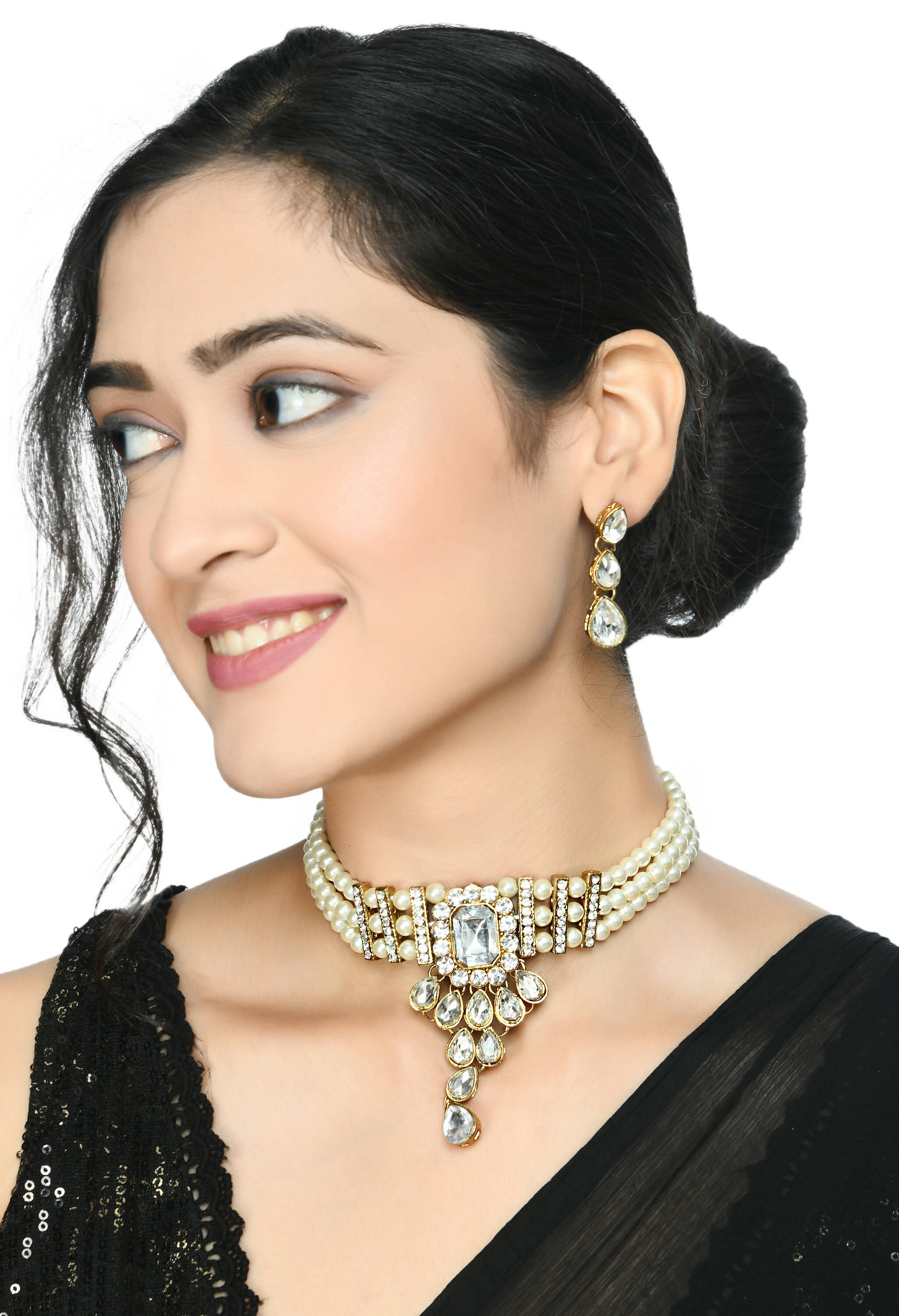 Gold-Polished Brass Kundan Stone Choker Necklace for Women