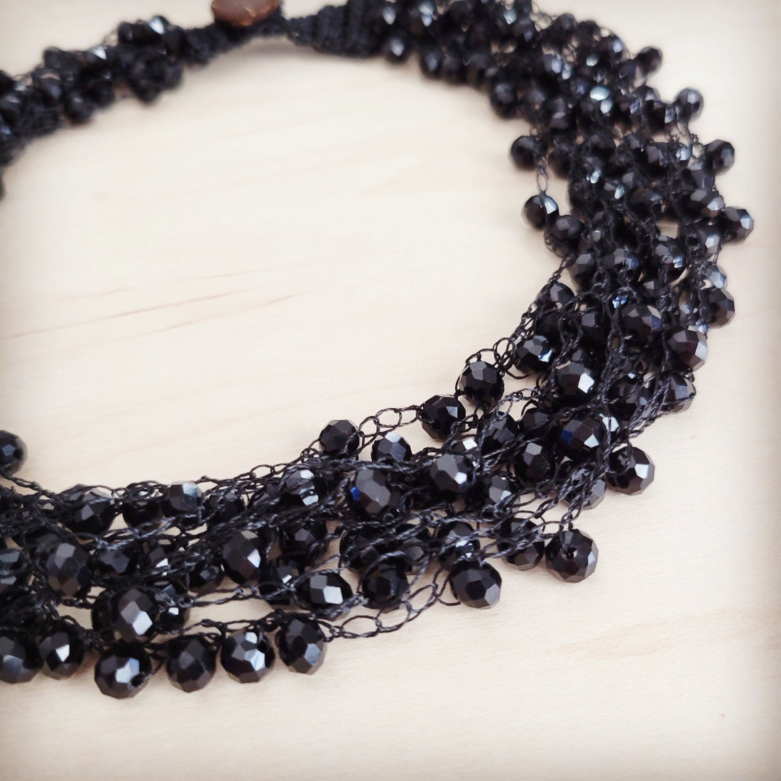 Black Crystal Cluster Statement Choker with Wooden Button - Image 2