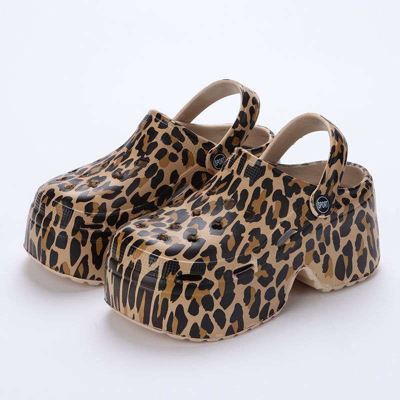 Leopard Print Platform Clogs for Women with Adjustable Strap - Image 3
