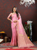Pink cotton saree with zari weaving and matching silk blouse