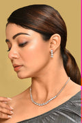 Golden White Brass AD stone necklace set for women