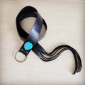 Black Leather Belt with Leather Fringe Closure and Turq Slab 908w