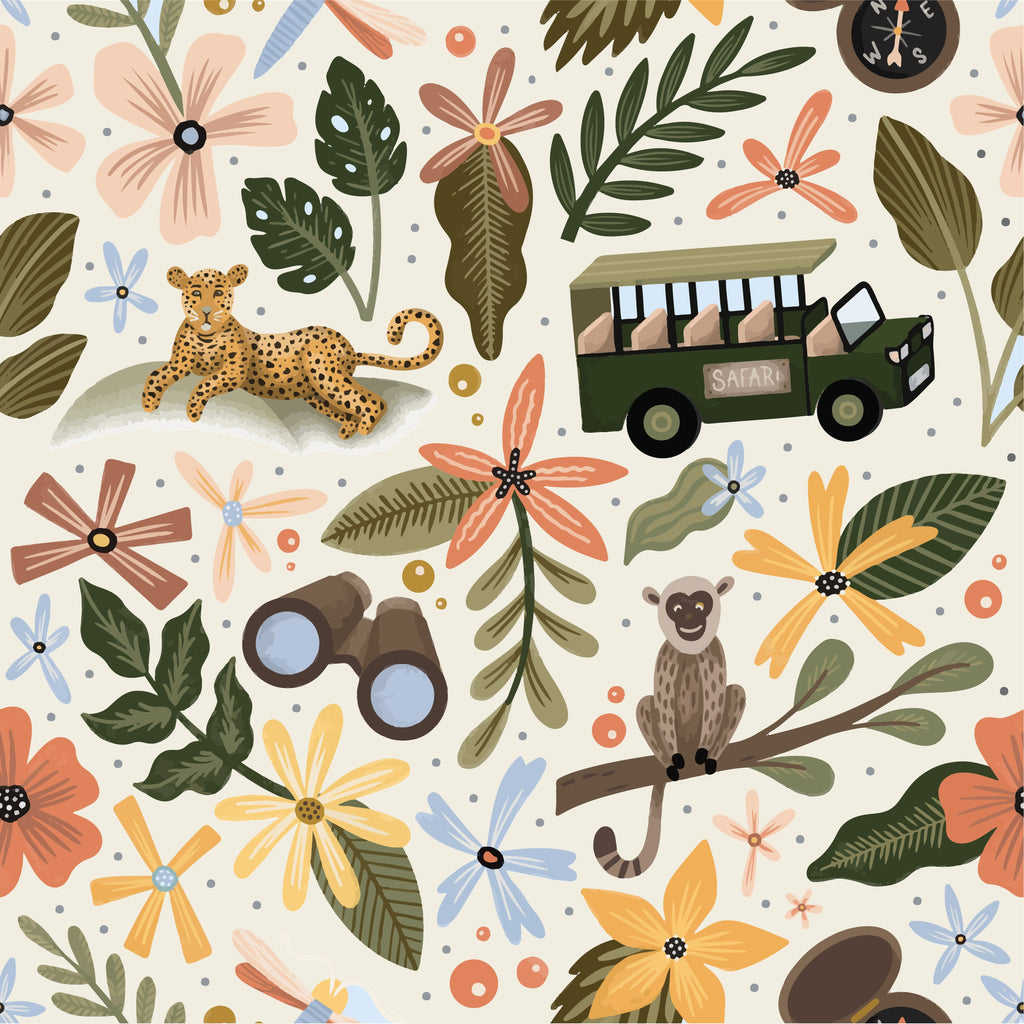 Charleston Whimsical Floral Wallpaper in Multicolored Safari Tones