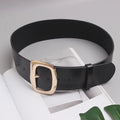 Wide Black Cowhide Waist Belt with Gold Buckle for Women - Image 7