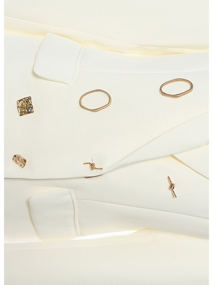 Women's White Double-Breasted Blazer with Decorative Accent Buttons - Image 5