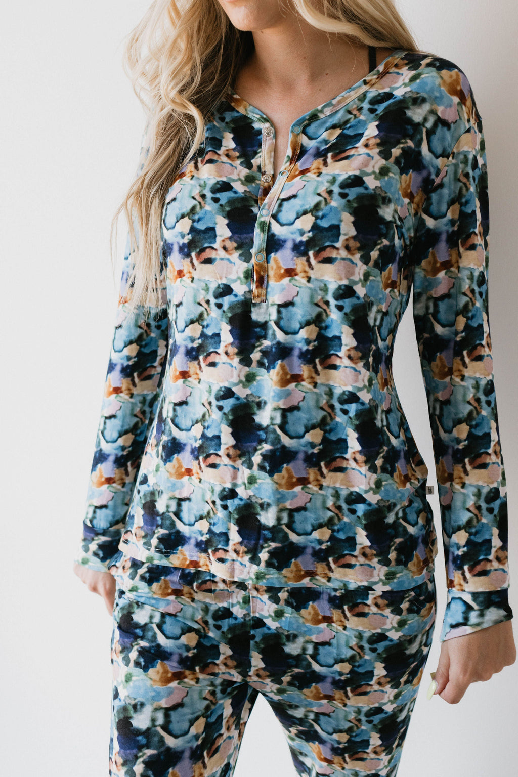 Women's Long Sleeve Bamboo Pajama Set in Watercolor Charli Print