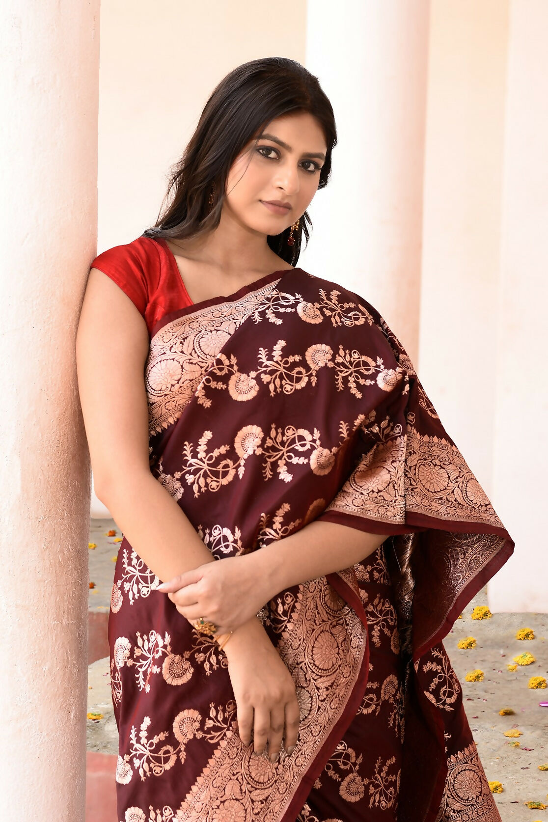 Coco Brown Banarasi Soft Pure Handloom Silk Saree