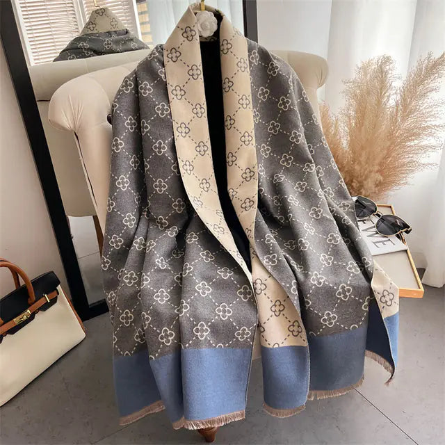 Luxury Floral Winter Poncho and Cashmere Scarf Set