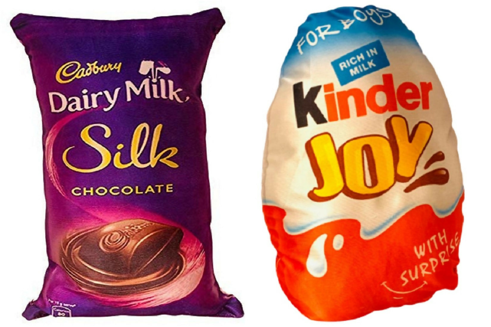 Pack of 2 reversible decorative cushions with Dairy Milk Silk and Kinder Joy theme
