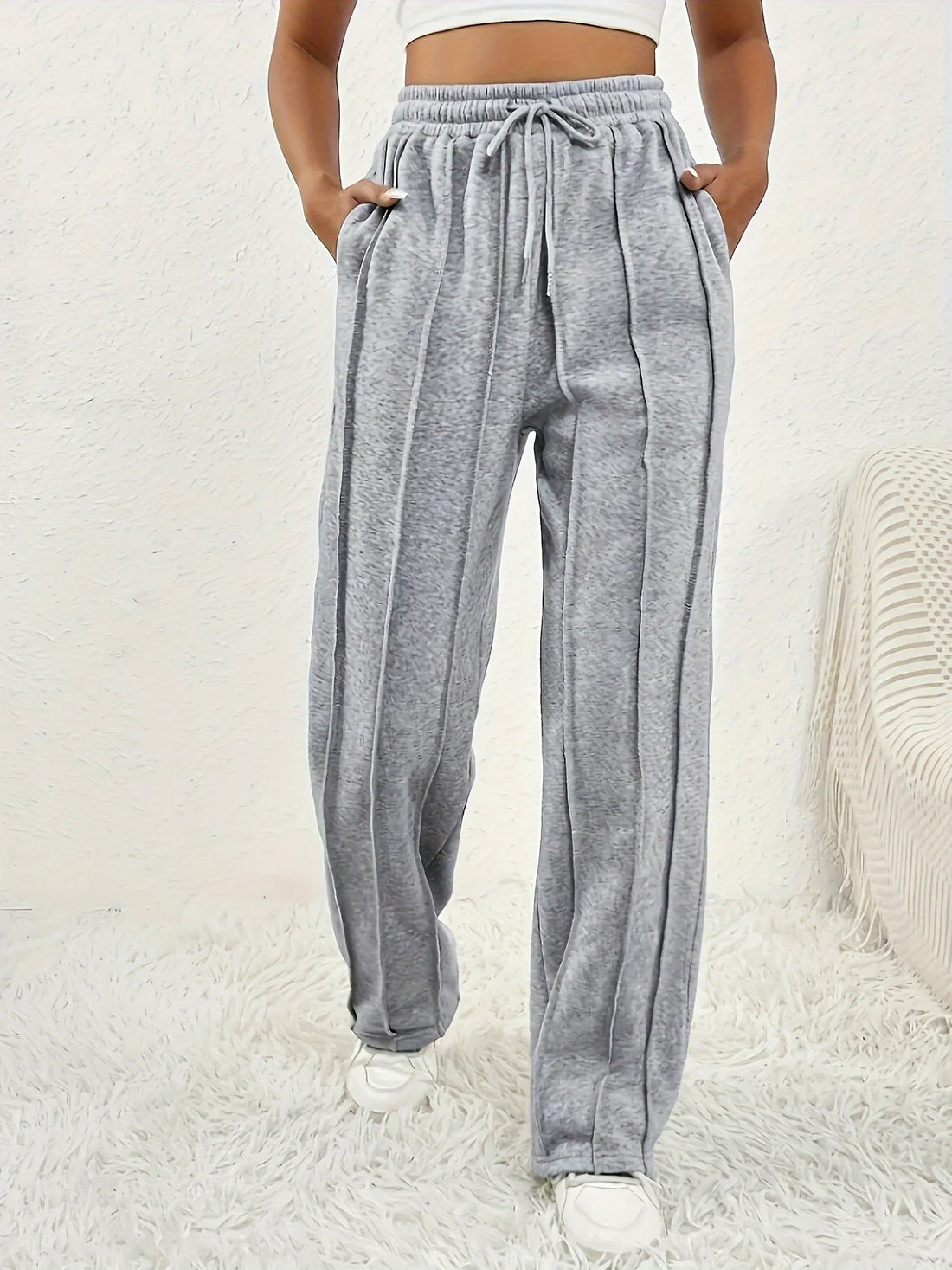Women's High Waist Wide Leg Trousers with Side Pockets - Image 9