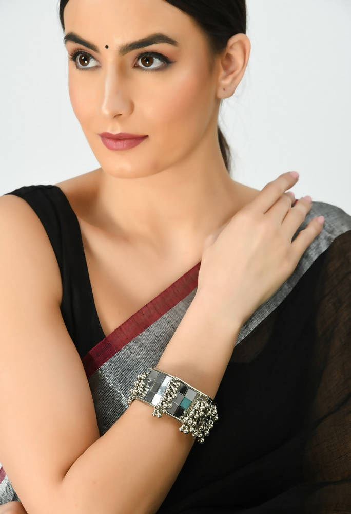 Kamal Johar Mirror Oxidised Silver Bangle Set – Ethnic Statement