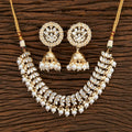 Golden White Kundan Pearl and Onyx Stone necklace set for women