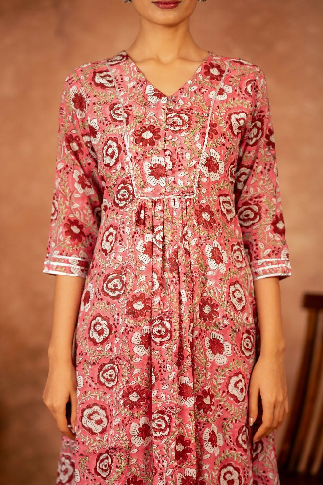 Pink Hand Block Printed Cotton Suit Set for Women