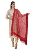 Luxurious Red Orgenza dupatta with intricate nug embroidery for festive occasions