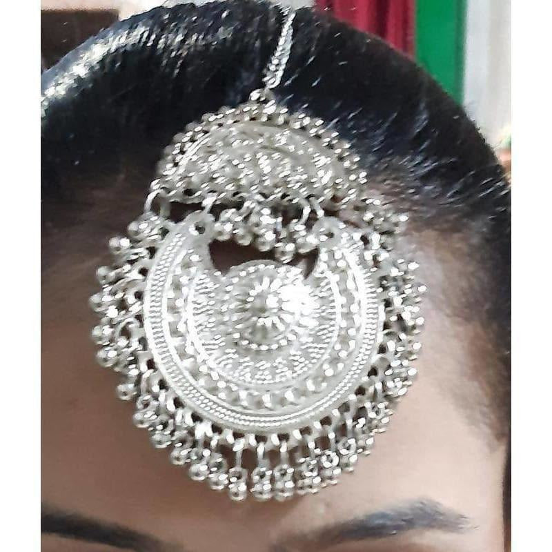 Oxidized silver fashion maang tikka for girls with hanging drops