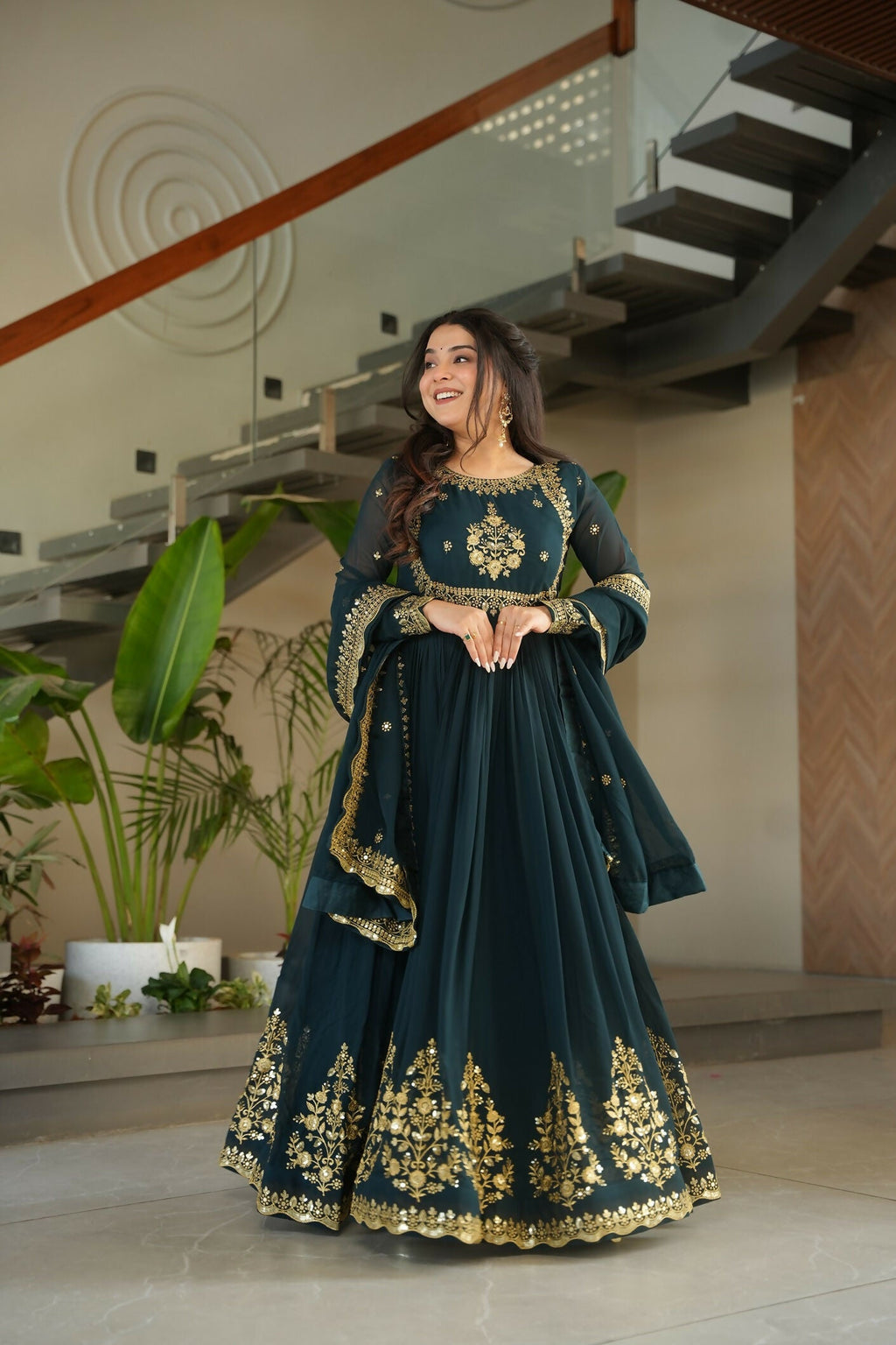Rama Georgette Kurta Set with Intricate Sequence Embroidery