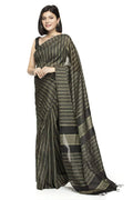 Mominos Fashion black Bhagalpuri saree with matching blouse piece draped elegantly.